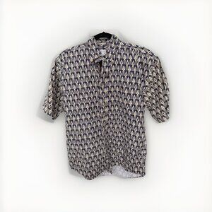 Vintage Tribute Men’s Size A Geometric Navy and Yellow Button Down Shirt